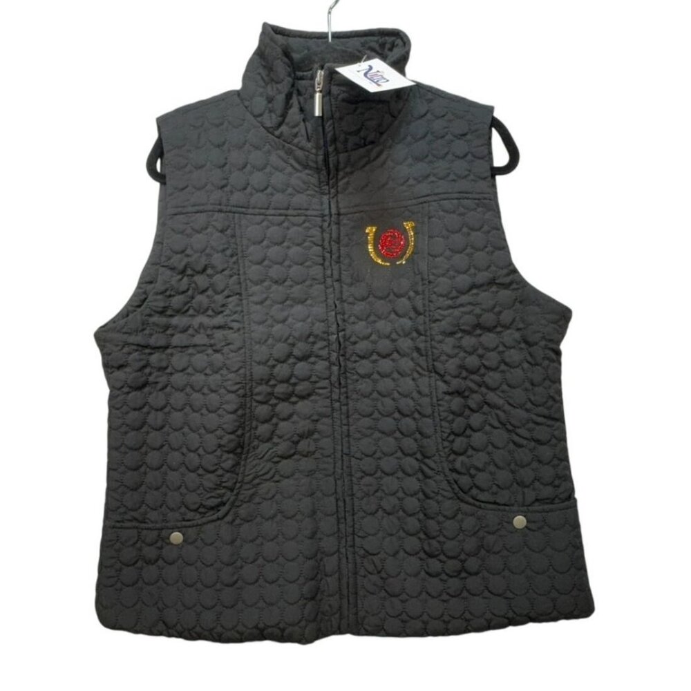 Nitro USA Quilted Black Vest L Embroidered Rose & Horseshoe